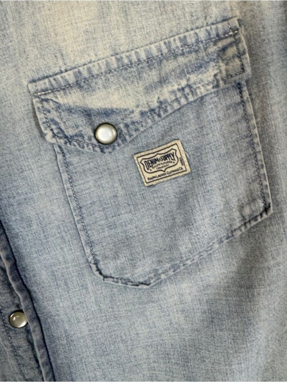 Denim & Supply Ralph Lauren Chambray Shirt Blue M Western Pearl Snap Casual - Picture 4 of 13